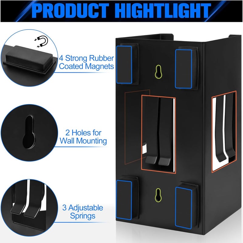 Tottist Magnetic Glove Dispenser 2 Pack - Heavy Duty Wall Mount & Fridge Organizer for Gloves, Paper Towels, Wipes - Tool-Free Installation for Kitchen, Garage, Workshop, Office - Black (Black Steel) - Image 5